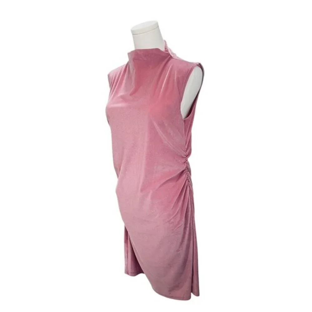 A New Day Pink Velvet Sleeveless Dress Medium‎ NWOT Mock Neck Cocktail Party - Picture 7 of 9